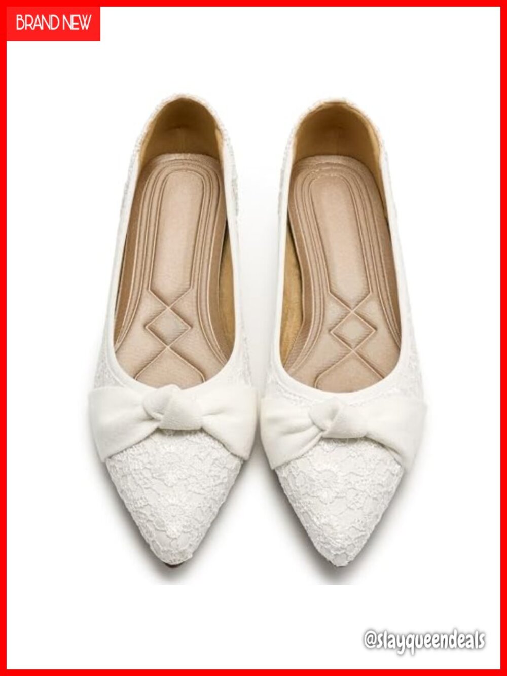 Lace Ballet Flats Pointed Toe Bow Wedding Dress Shoes Slip-On Comfort
